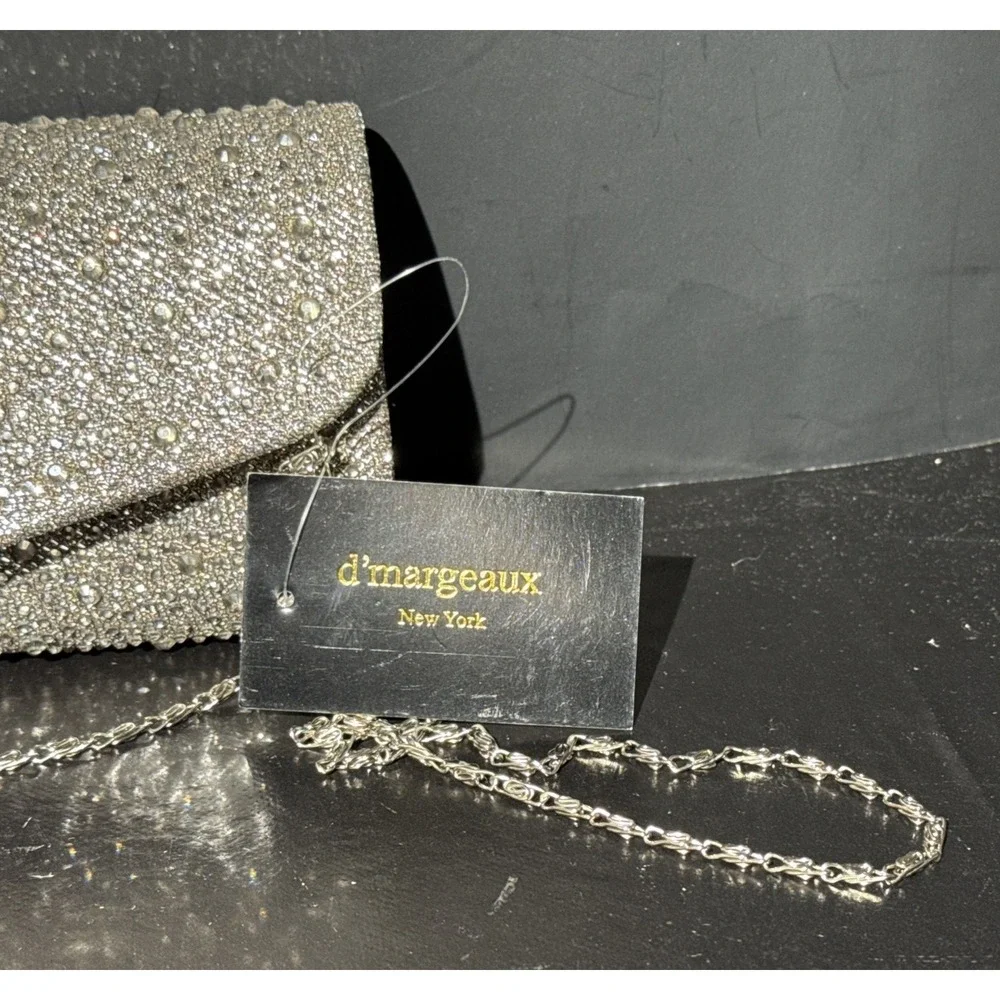 D'Margeaux Evening Bag Mink Envelope Clutch Glitter Crossbody‎ Holiday Party